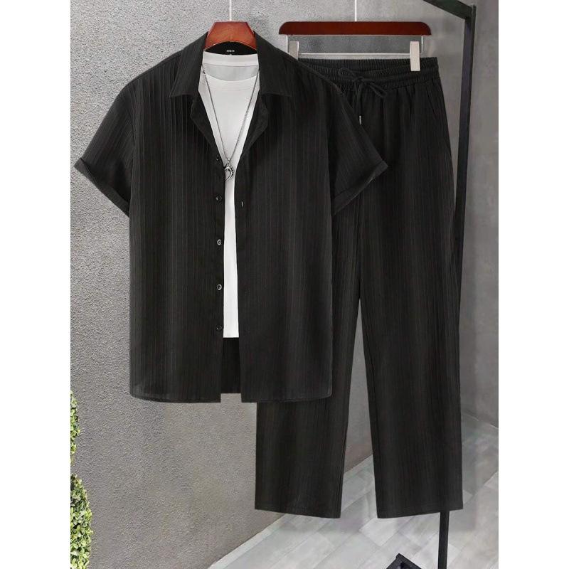Digital-print Short-sleeve Shirt And Pants Set