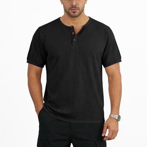 Herringbone Henry Shirt Short-sleeved Vertical-striped Button T-shirt
