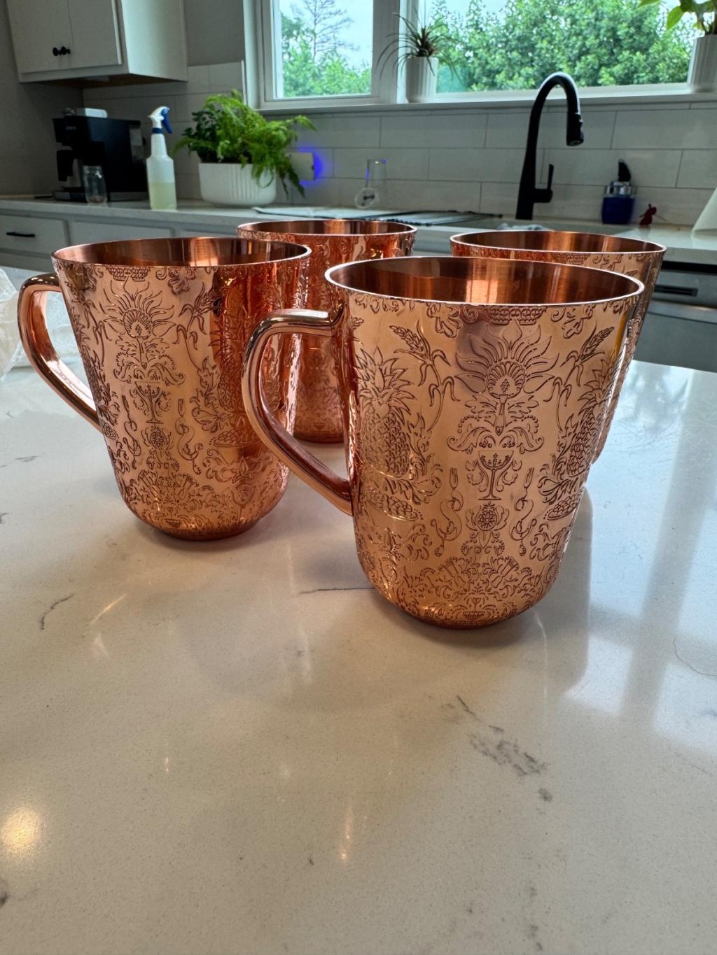Absolut Elyx Damask Copper Mugs Set 4 Moscow Mule Barware – photo 2 of 3