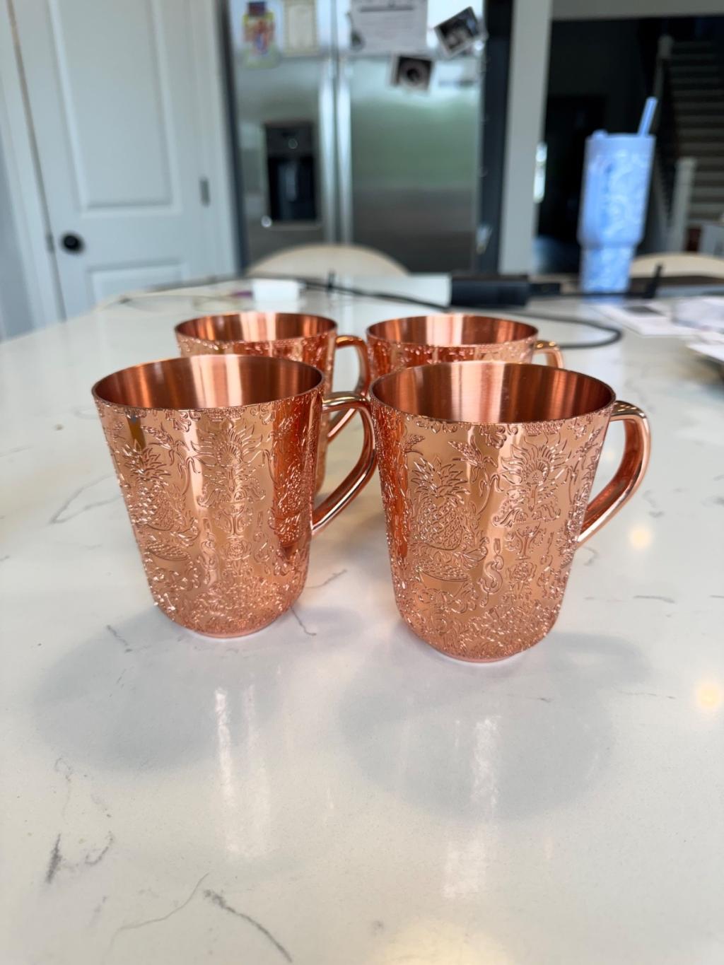 Absolut Elyx Damask Copper Mugs Set 4 Moscow Mule Barware