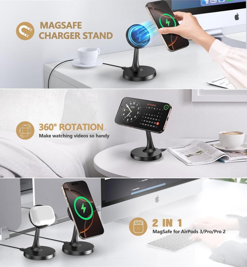 Magnetic Wireless Charger Stand 15W Fast Mag-Safe Charging for iPhone 17/15-12 – photo 3 of 3