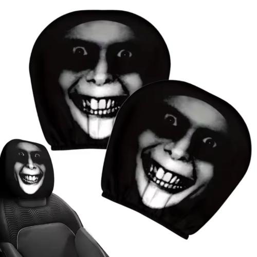 2x Halloween Decor Scary Face Car Seat Headrest Cover Horror Head Rest Protector