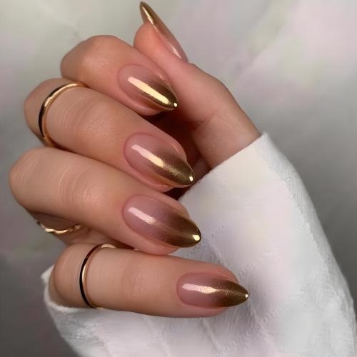 24 Pieces Of Short Oval Press-on Gold Gradient Acrylic Nail Stickers For Minimalist Fake Nails, I…