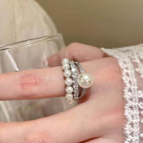 Crown Pearl Zircon Open-End Ring For Women