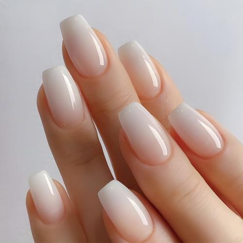24-piece Short Coffin-style White Gradient Pressing-type Nail Beauty Patches For Simple Manicure,…