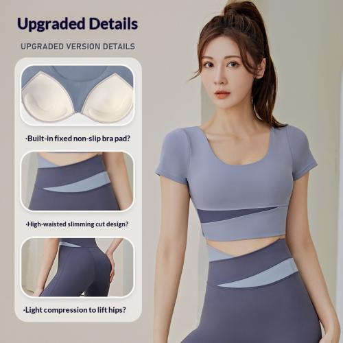 Women's Color Block Yoga Short Sleeve Top With Built-in Bra Pads, Tight Fit Athletic T-Shirt For…