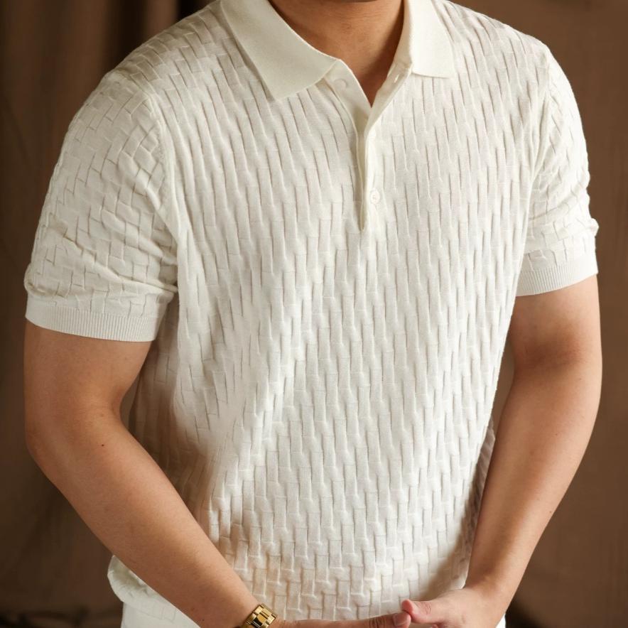 Mens Knitted Jacquard Casual Short-Sleeve Top