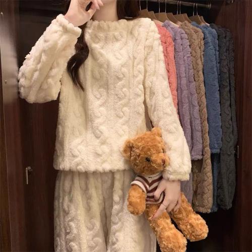 女性用コーラルフリースジャカード居心地の良いパジャマセット
