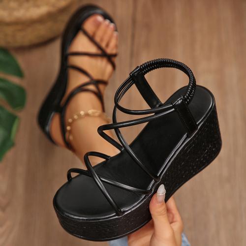 Womens Elastic-band Thick-soled Wedge Sandals