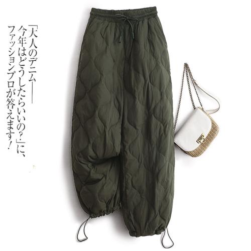 Lace-up Elastic-waist Quilted Cotton Pants
