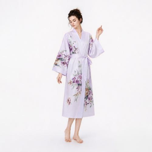 Printed Loose-fit Nightgown Pajamas Womens Kimono Robe