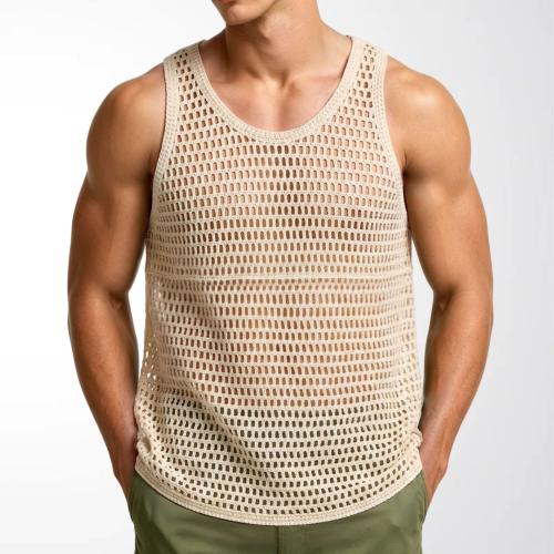 Men's Vintage Lazy Knit Hollow Vest, Versatile Mesh Sleeveless Top For Fitness, Export Apparel Fo…