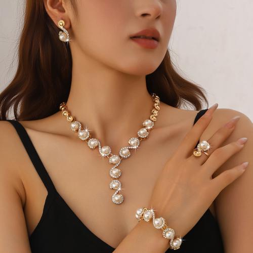 S-Shaped Wave-Shaped Pearl And Diamond Jewelry Set, Vintage Style Light Luxury Necklace, Earrings…