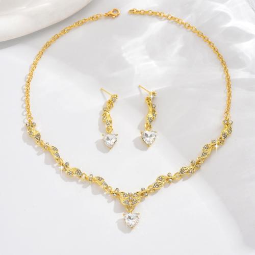 Cross-Border Hot Selling Leaf Rhinestone Bridal Jewelry Set Banquet Versatile Necklace Earrings H…