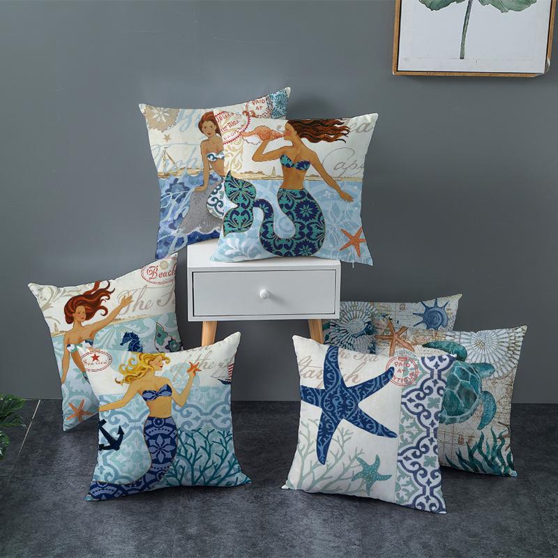 Retro Mediterranean Ocean Digital Print Pillowcase