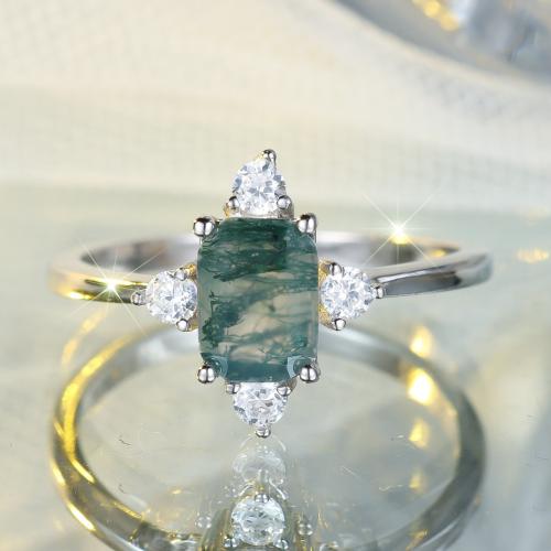 Square Water Plants Agate Ring For Women
