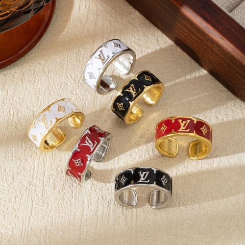 Vintage Monogram Enamel Rings Retro French Style Geometric Copper Open Ring For Women Light Luxur…