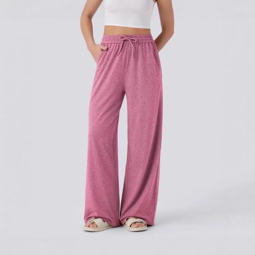 Womens Solid-color Loose-fit Casual Straight-leg Pants