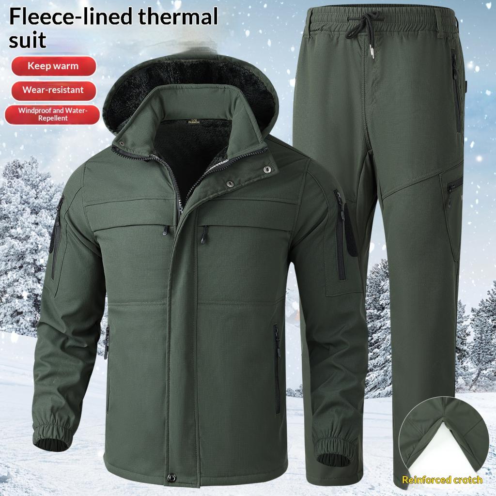 Mens Fleece-Lined Windbreaker Jacket And Pants Set