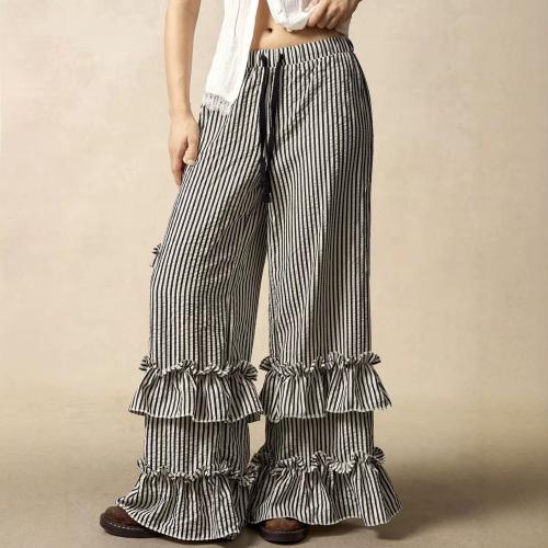 Women's Casual Elastic-waist Flared Wide-leg Pants Long Pants