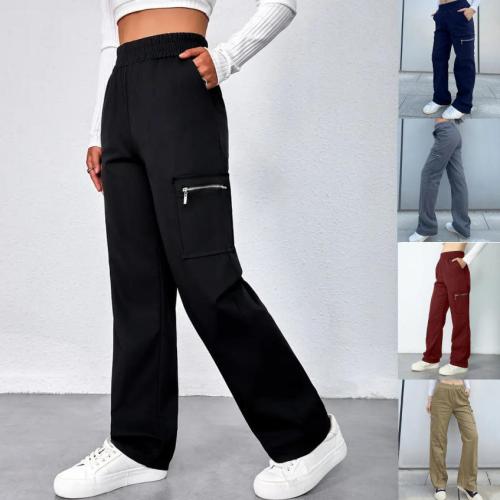 New High-waisted Straight-leg Casual Trousers With Zippers And Pockets