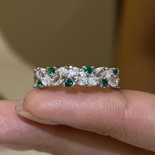 Brilliant Shining Fire Color Zircon White Light Luxury Ins Style Niche Opening Ring Fairy Green D…