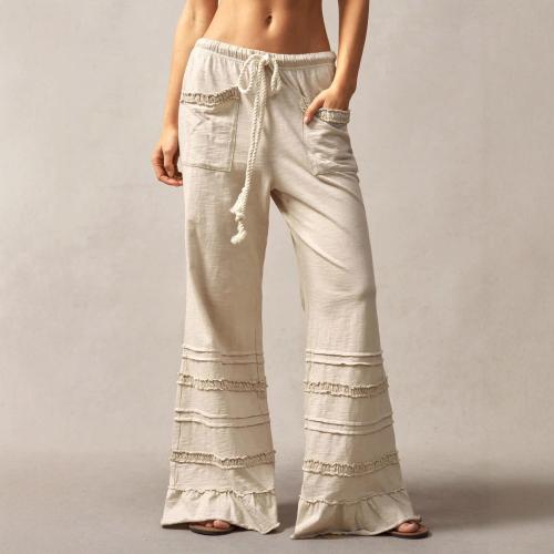 Off-white Drawstring Elastic-waist Wide-leg Casual Pants