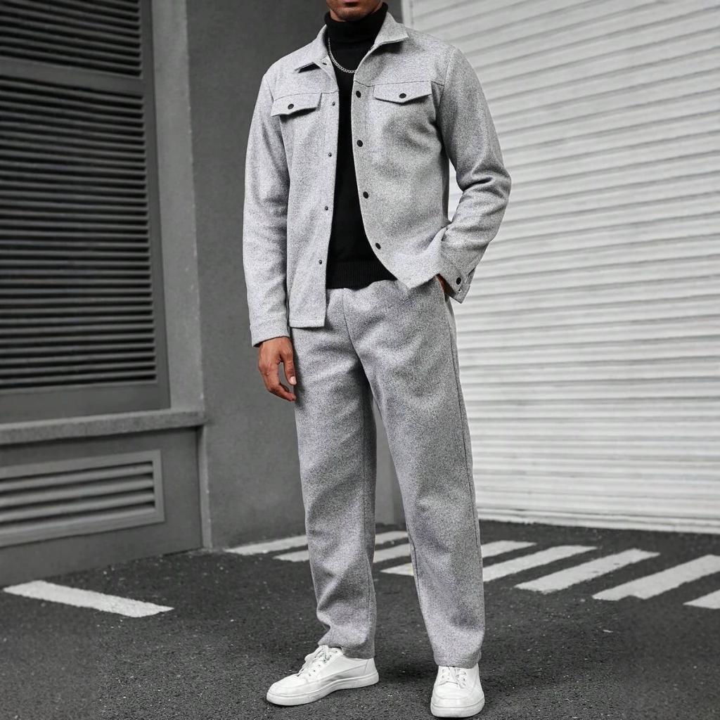 Mens Cardigan With Lapel Loose-Fit Trousers And Long-Sleeve Top Set