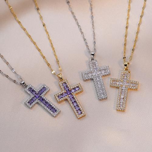 Simple Colorful Zircon Cross Necklace