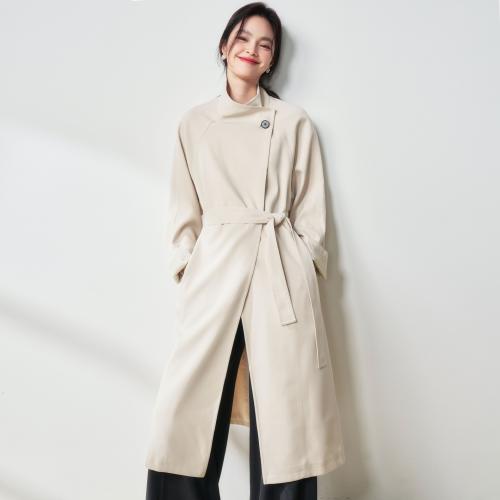 Stand-collar Design-forward Simple And Casual Long Coat For Workwear