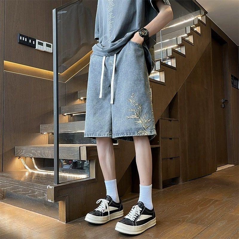 Mens Summer Bamboo Embroidered Streetwear Shorts