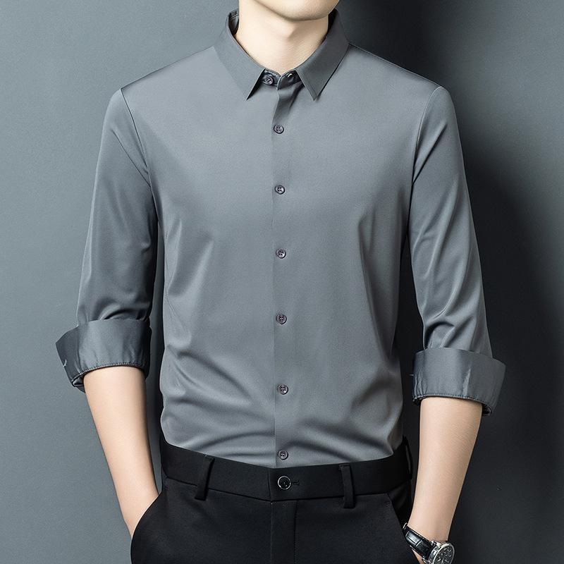 Men's Long Sleeve Shirt Spring Autumn Thin Business Casual Solid Color Polyester Shirt Loose Fit…