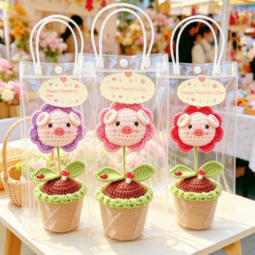 Hand-knitted Yarn Balloon Pig Flower Pot Home Desk Decoration