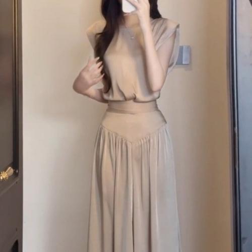 Elegant Waist-cinching Sleeveless Blouse And High-waisted Casual Draping Wide-leg Trousers