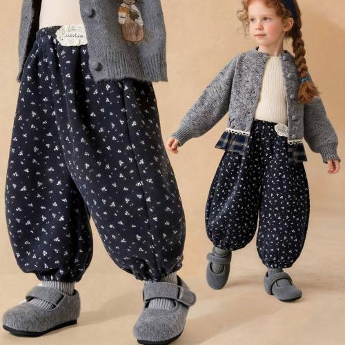 Artistic Little-floral Kids Ankle-tie Versatile Loose-fitting Trousers