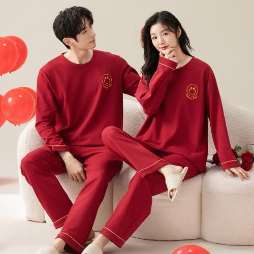 AutumnWinter Pajama Set For Couples Long-Sleeve Red Casual Loungewear