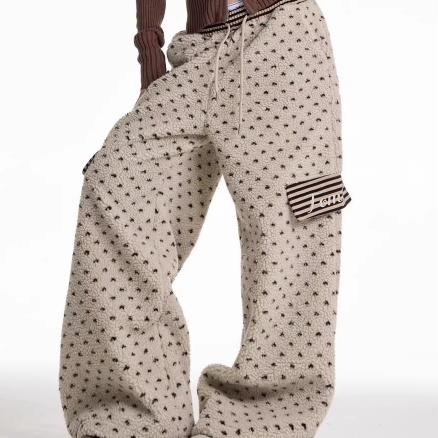 American-style Retro Polka-dot Fluffy Wide-leg Cotton Pants