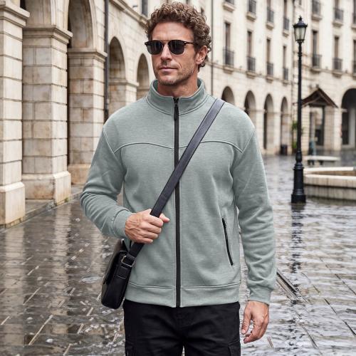 Men's Autumn And Winter Stand Collar Fleece Jacket With Zipper And Side Pockets, Outdoor Casual L…