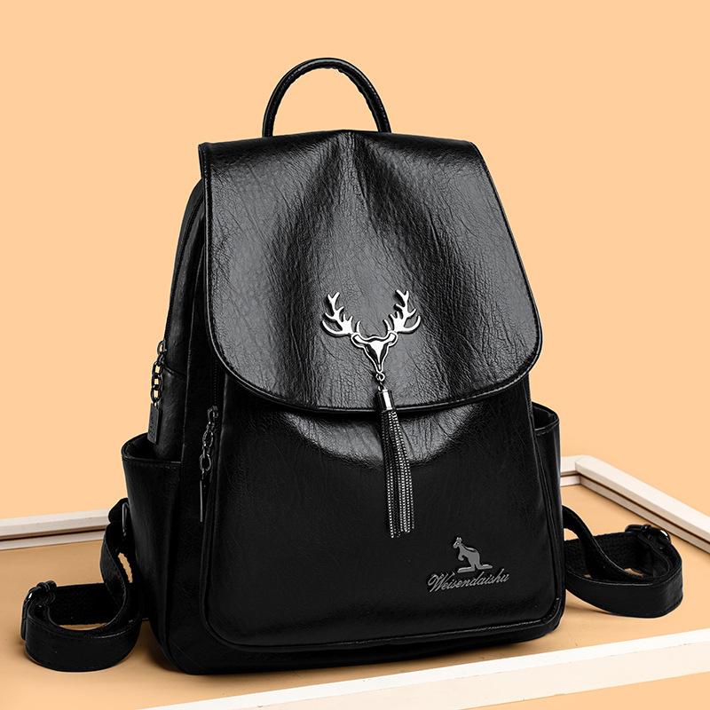 Womens New Versatile Large-capacity Soft-leather Schoolbag