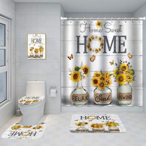 Bathroom Five-piece Set, Shower Curtain, Three-piece Mat Set, Aluminum Alloy Decorative Painting
