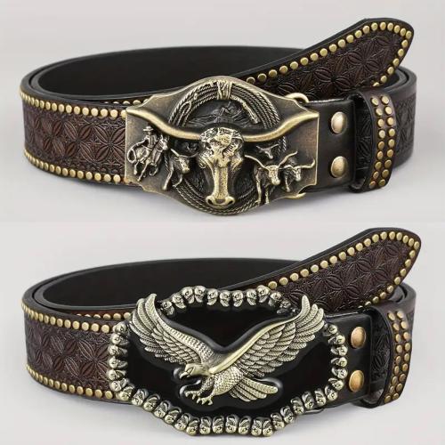 Western Cowboy Belt, Youth Punk Embossed Men's Studded Leather Belt, In-Stock Wholesale Ethnic Style Belt