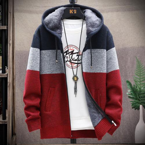 Spring And Autumn New Men's Gradient Plus Velvet Padded Sweater Large Size Coat Fashion Color Mat…