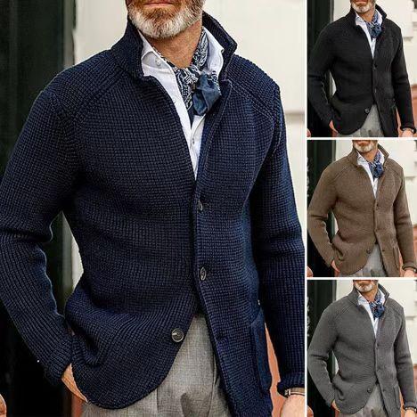 Amazon New Autumn And Winter Men's Lapel Knitted Cardigan Cross-border Coat Sweater Jacket Single…