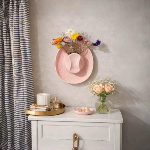 Ceramic Cowgirl Hat Hanging Vase