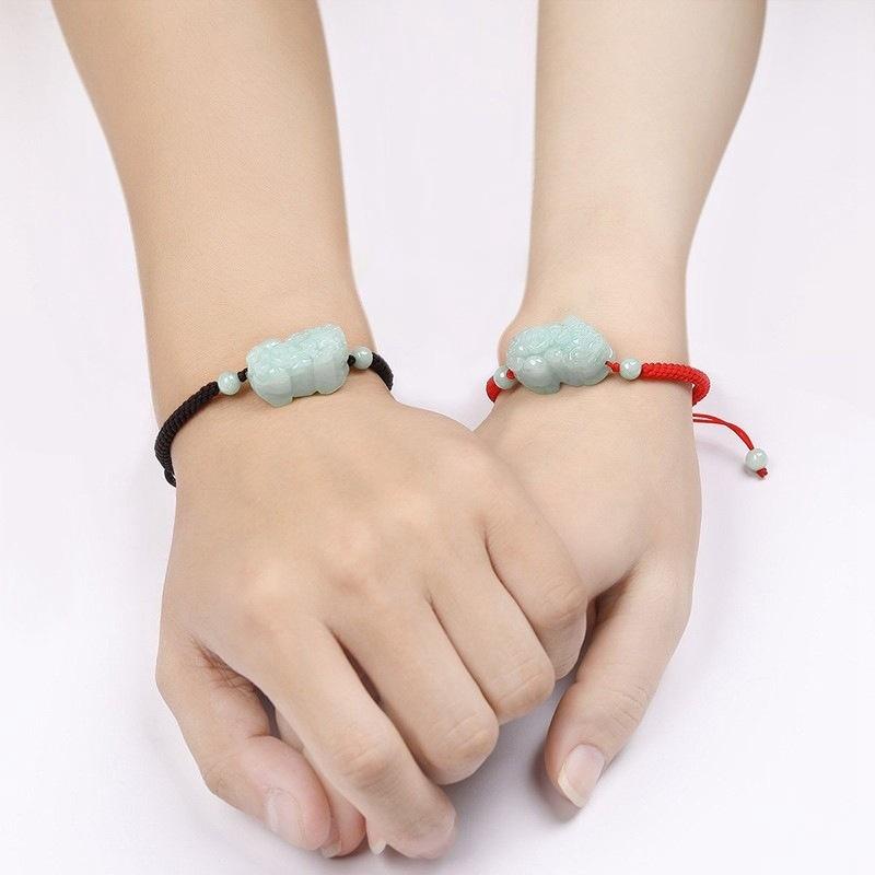 Natural Jadeite Pixiu Braided Bracelet