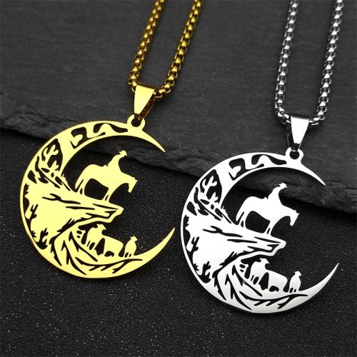 Stainless Steel Denim Moon Pendant Statement Trendy Necklace