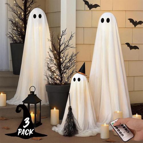 Three-piece Remote-controlled Glowing Halloween Party Ghost Decoration Ornaments