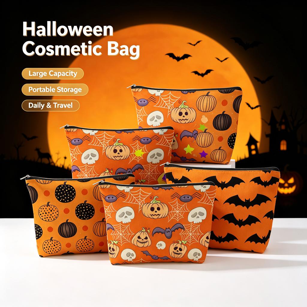Halloween Decor Cosmetic Bag  Large Capacity Travel Toiletry Bag  Portable Storage Pouch For Skin…