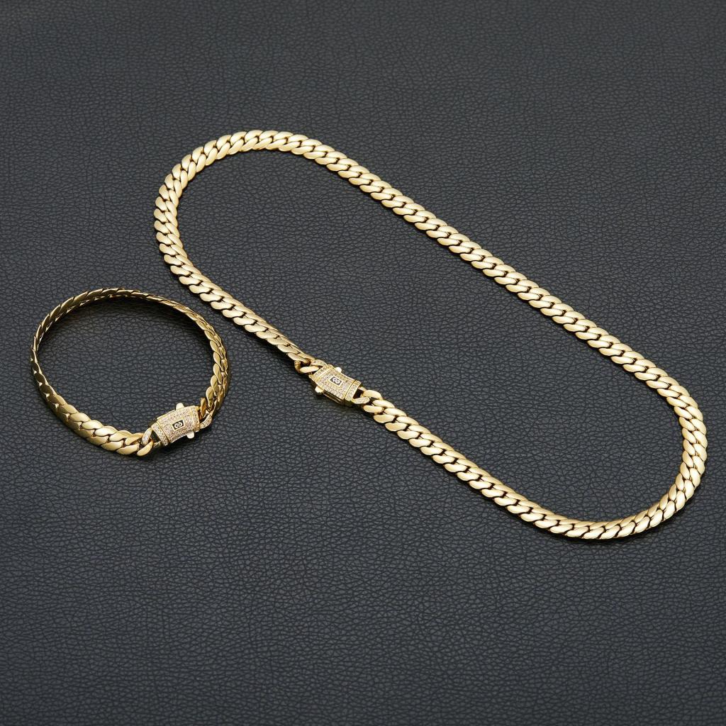 Stainless Steel Encrypted Drill-clasp Necklace Or Bracelet Set - Minimalist Fashion Jewelry For C…