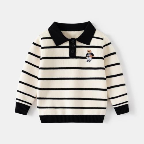 Striped Sweater Children's Single-Layer Embroidered Top